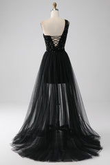 Schwarzes A-Linie Pailletten Pailletten Ballkleid