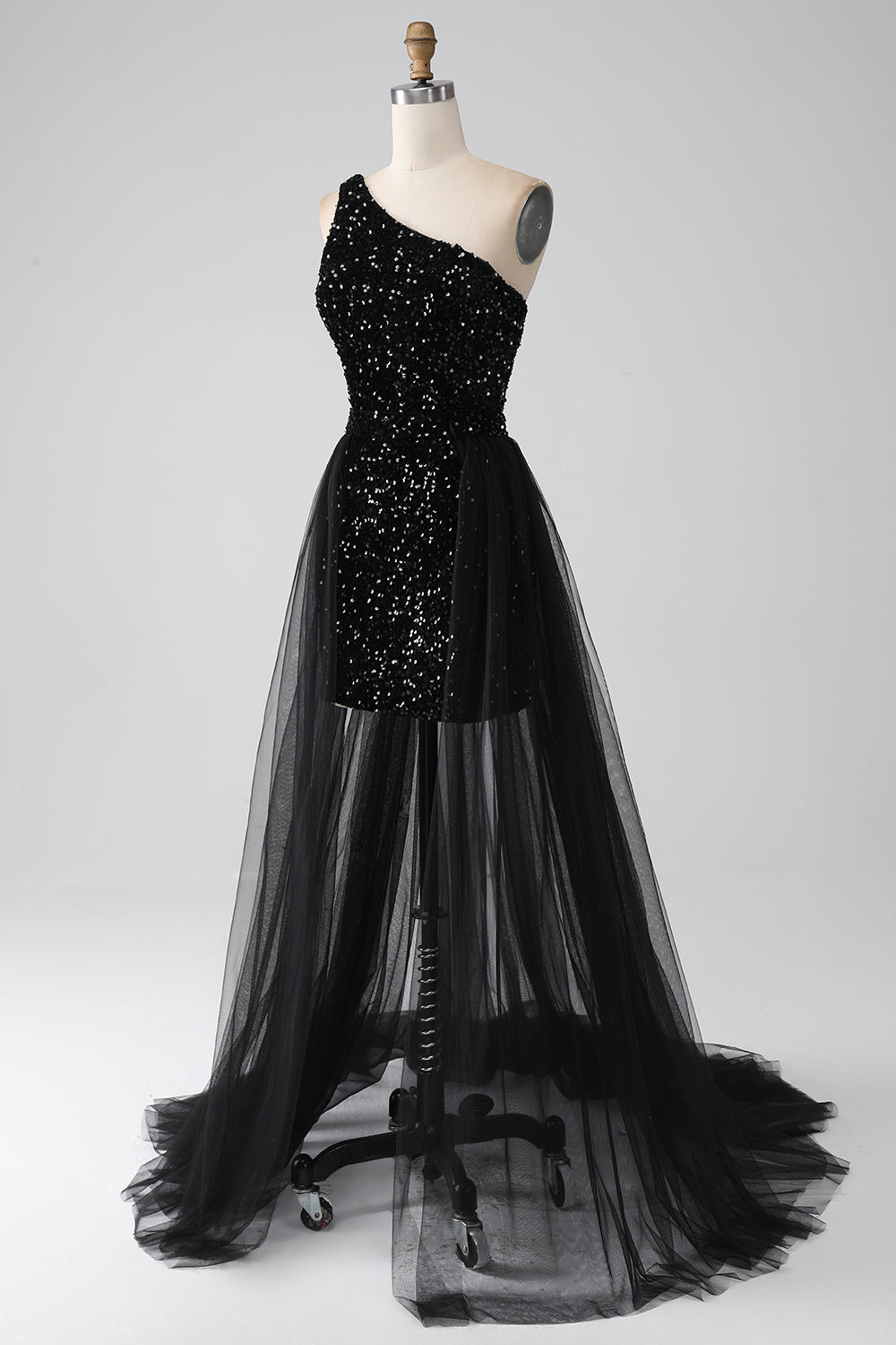 Schwarzes A-Linie Pailletten Pailletten Ballkleid