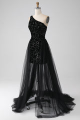 Schwarzes A-Linie Pailletten Pailletten Ballkleid