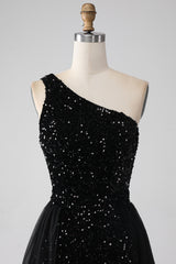 Schwarzes A-Linie Pailletten Pailletten Ballkleid