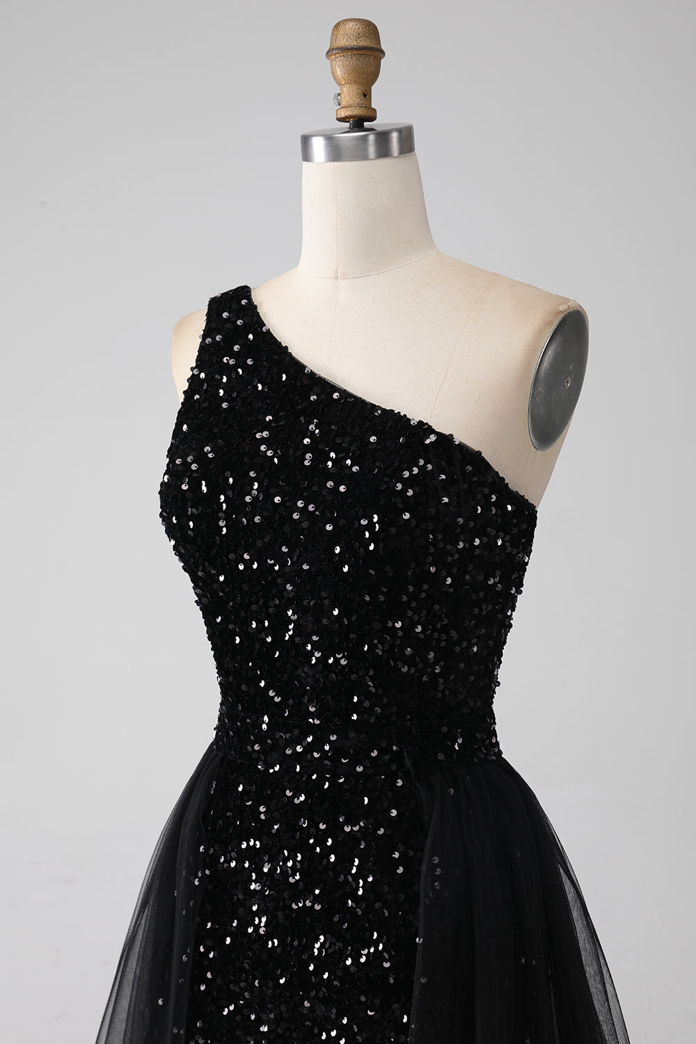 Schwarzes A-Linie Pailletten Pailletten Ballkleid