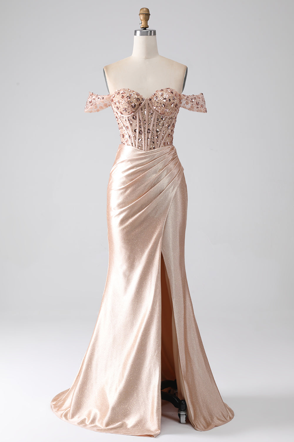 Meerjungfrau Champagner Korsett Abendkleid
