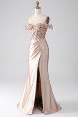 Meerjungfrau Champagner Korsett Abendkleid