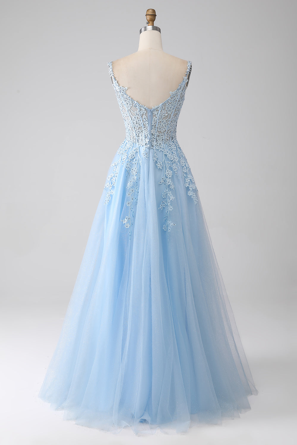 A-Linie Hellblaues Korsett Ballkleid mit Applikationen