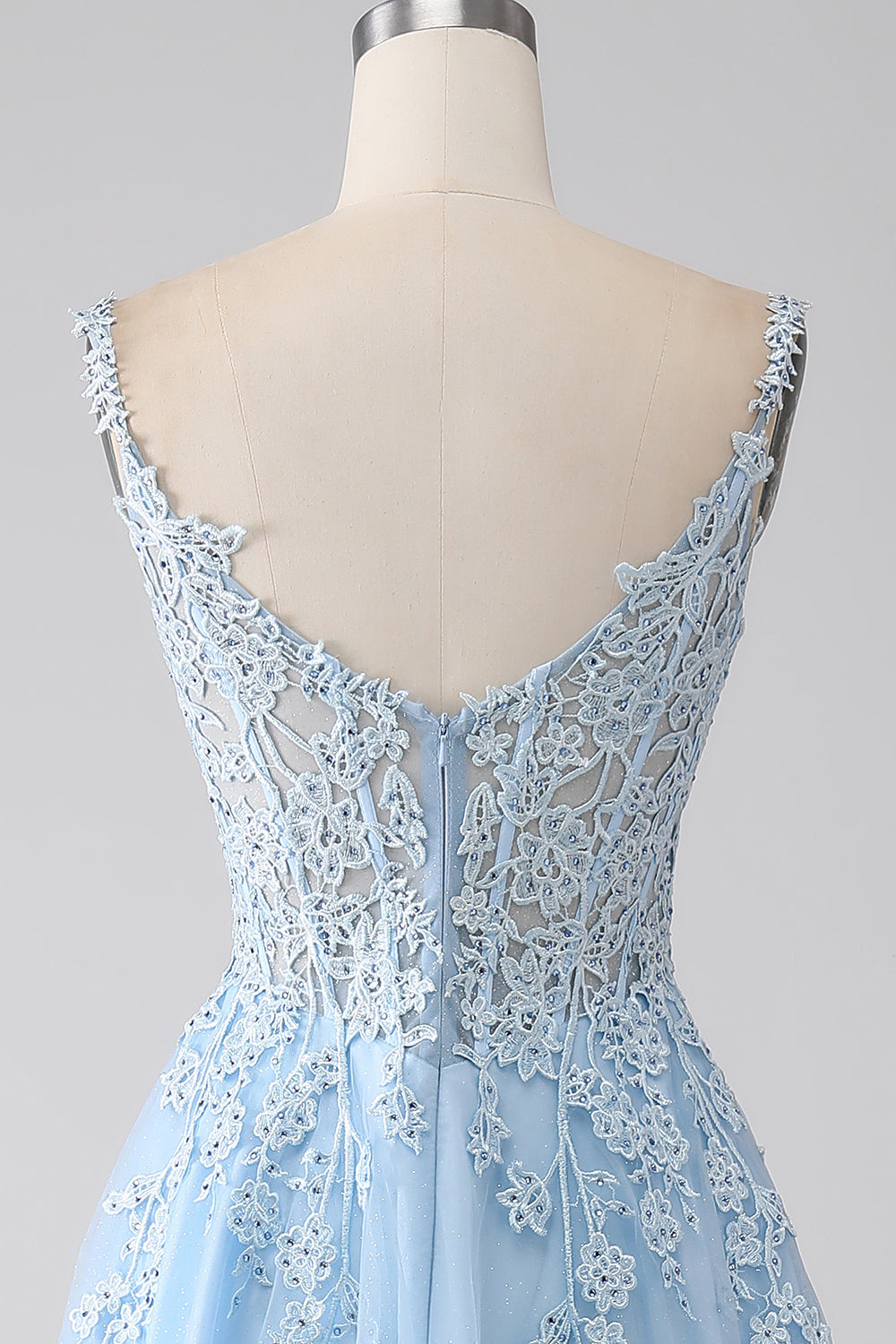 A-Linie Hellblaues Korsett Ballkleid mit Applikationen