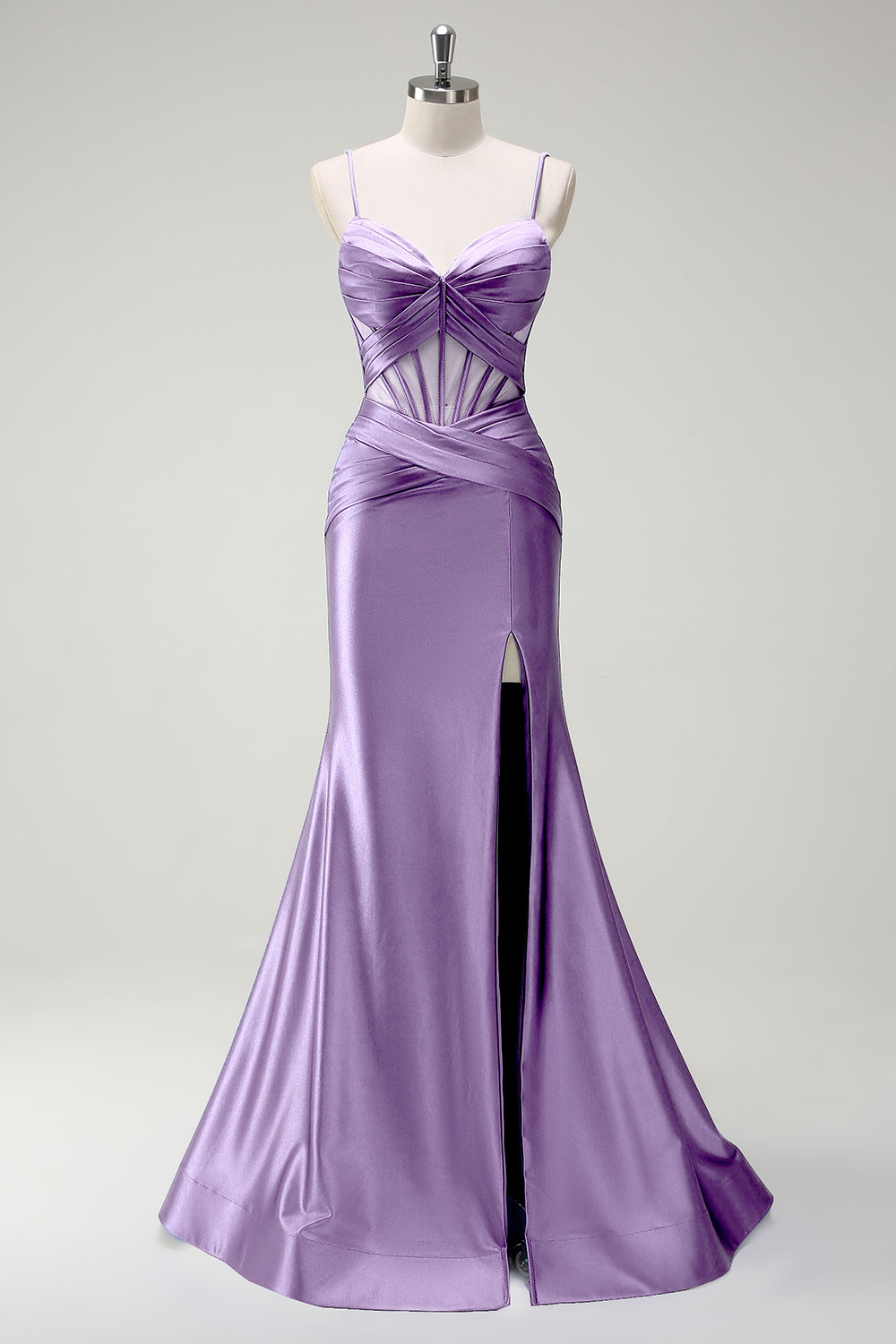 Königsblaues Meerjungfrau Spaghettiträger Satin Korsett Langes Ballkleid mit Schlitz