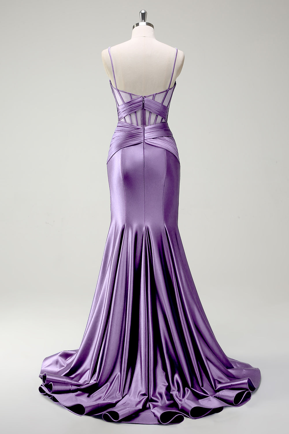 Königsblaues Meerjungfrau Spaghettiträger Satin Korsett Langes Ballkleid mit Schlitz