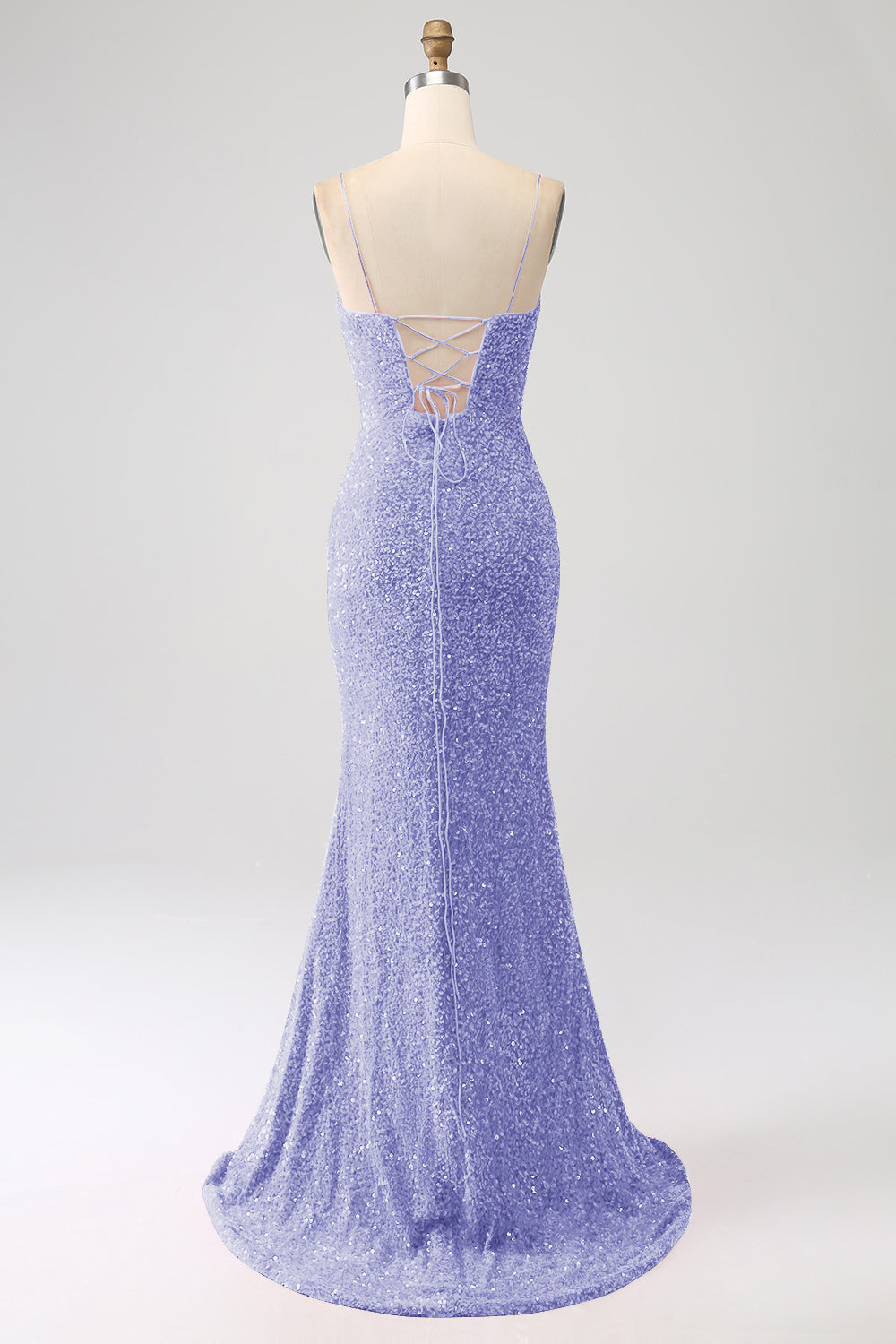 Fuchsia Meerjungfrau Spaghettiträger V-Ausschnitt Pailletten Ballkleid mit Schlitz