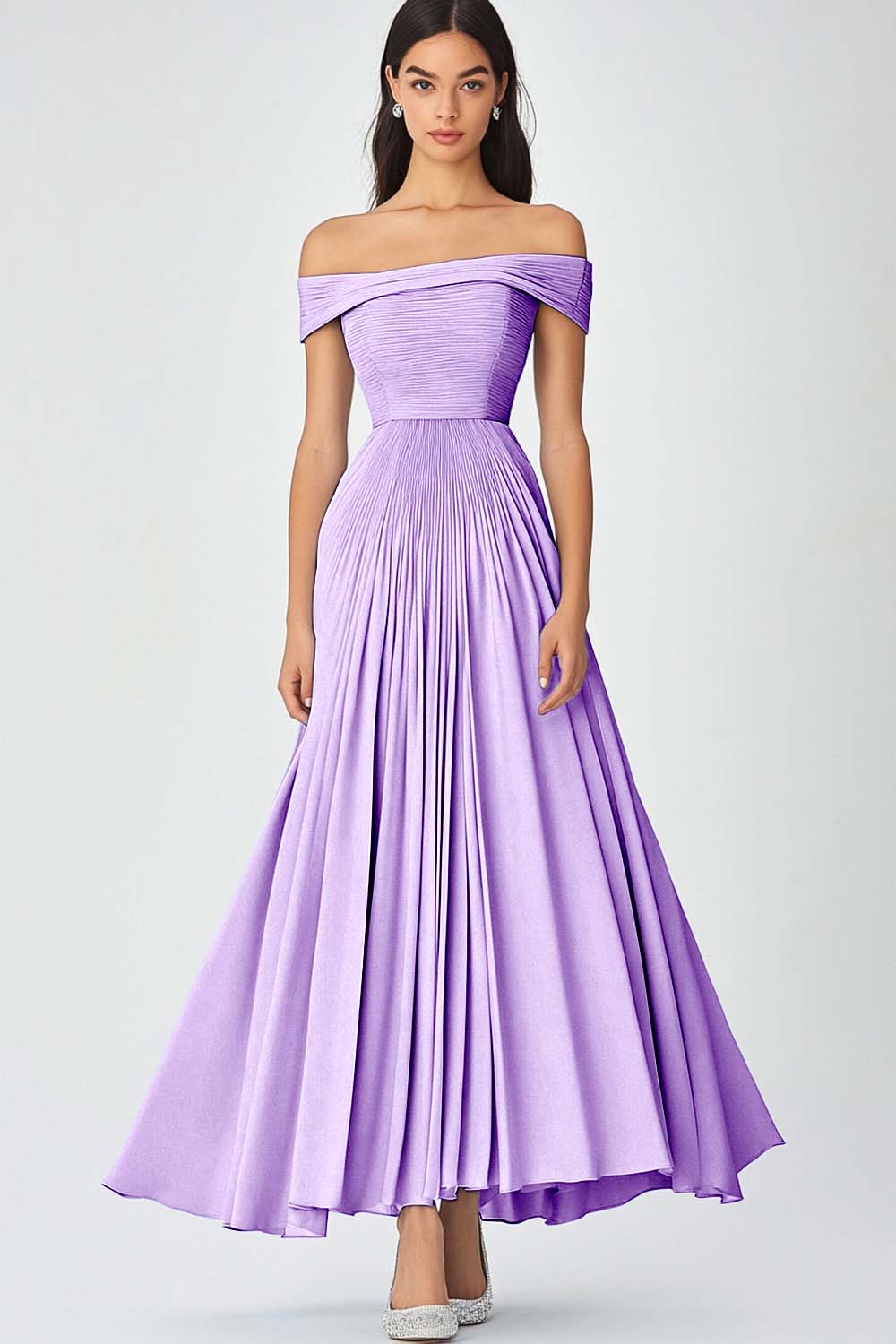 Schulterfreies Himmelblaues A-Linie Gerafftes Chiffon Abendkleid