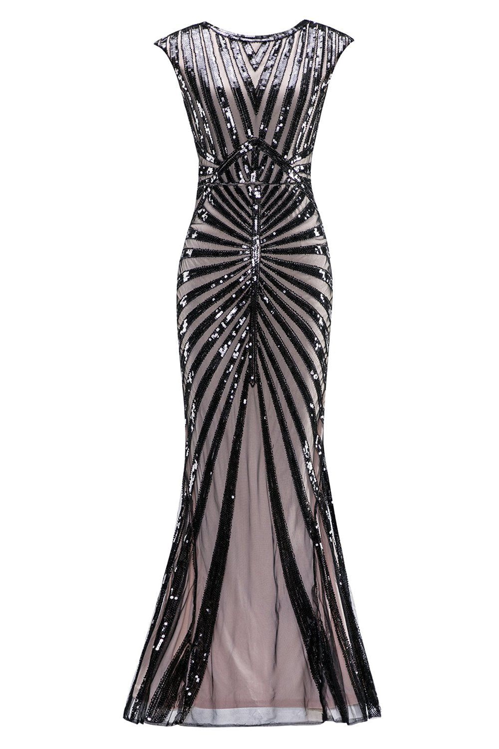 Mermaid Schwarz 1920er Pailletten Flapper Kleid
