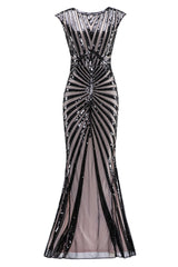 Mermaid Schwarz 1920er Pailletten Flapper Kleid
