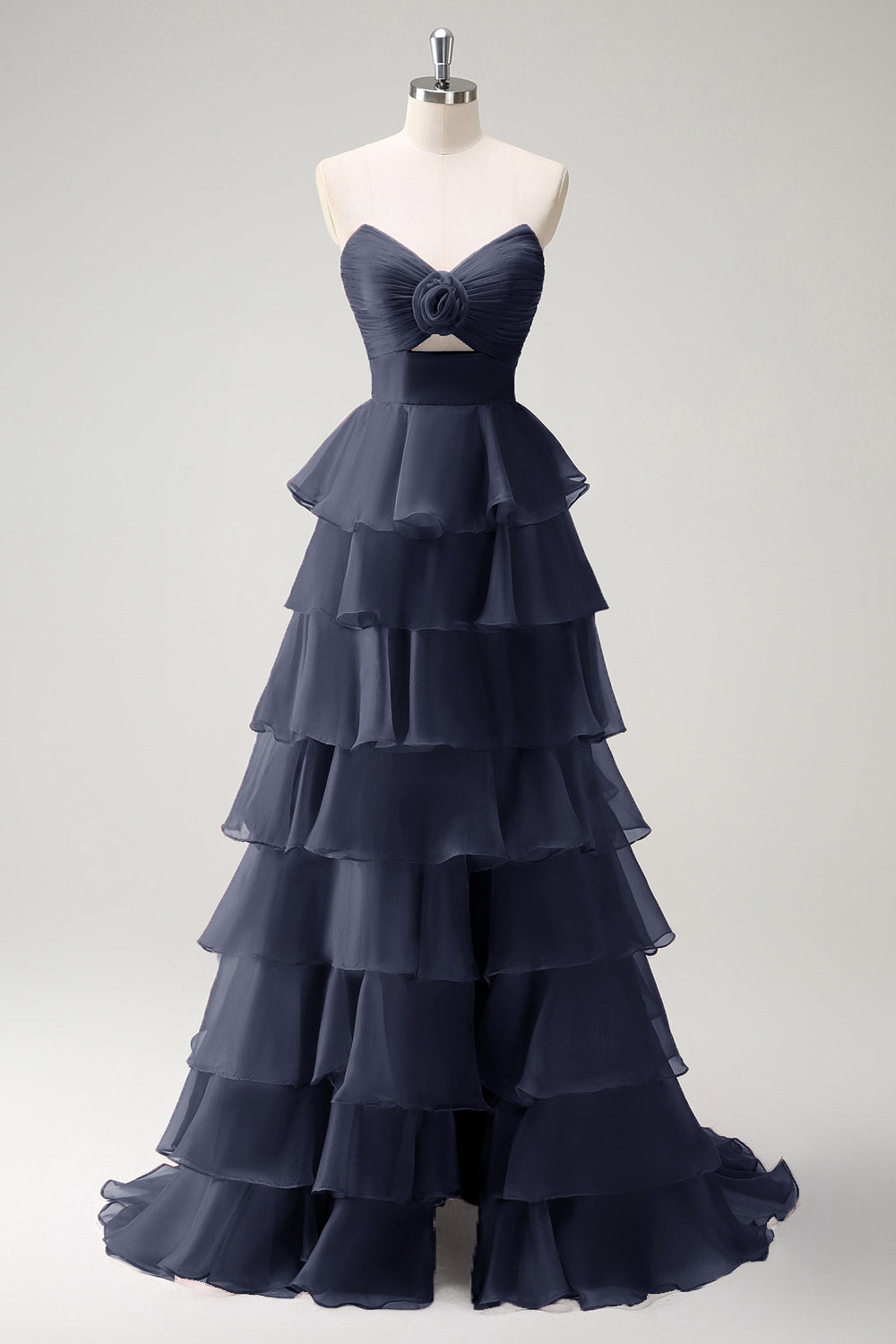 Orange Herzausschnitt Prinzessin Gestuftes Langes Ballkleid mit Schlitz