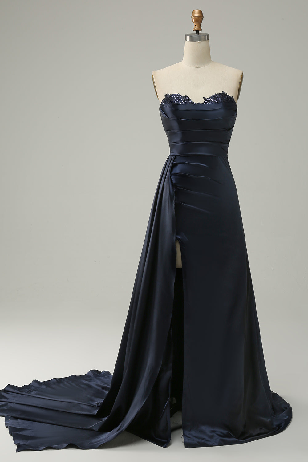 A-Linie Herzausschnitt Marine Langes Ballkleid mit Schlitz