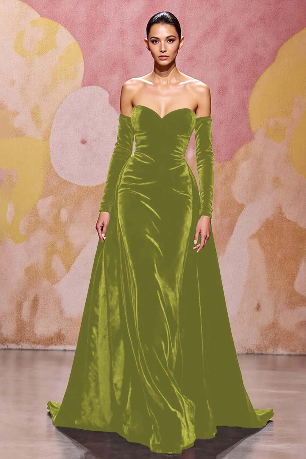 Herzförmiges Dunkelrotes Abendkleid aus Samt in A-Linie