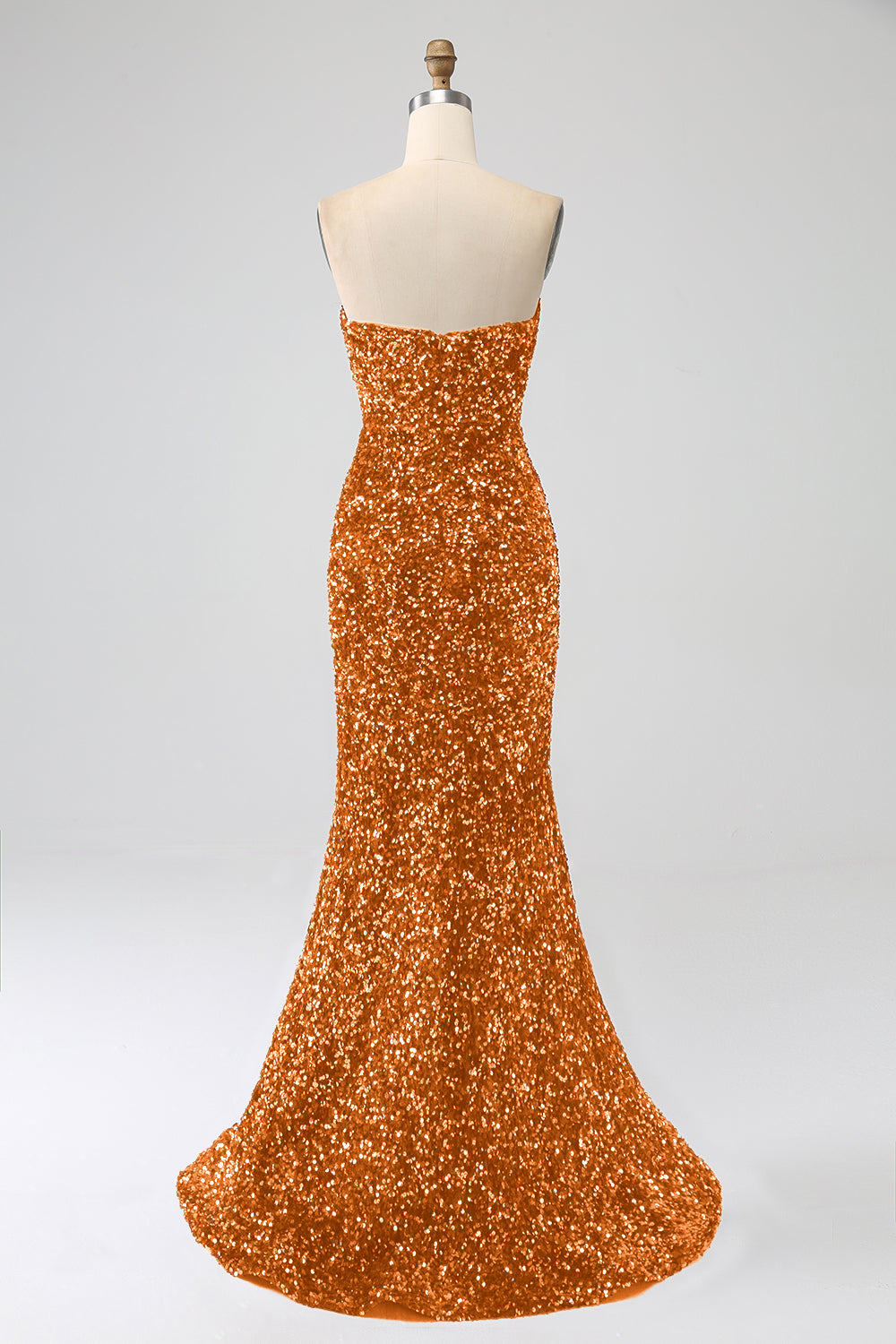 Rotes trägerloses Pailletten langes Meerjungfrauen Ballkleid mit Schlitz