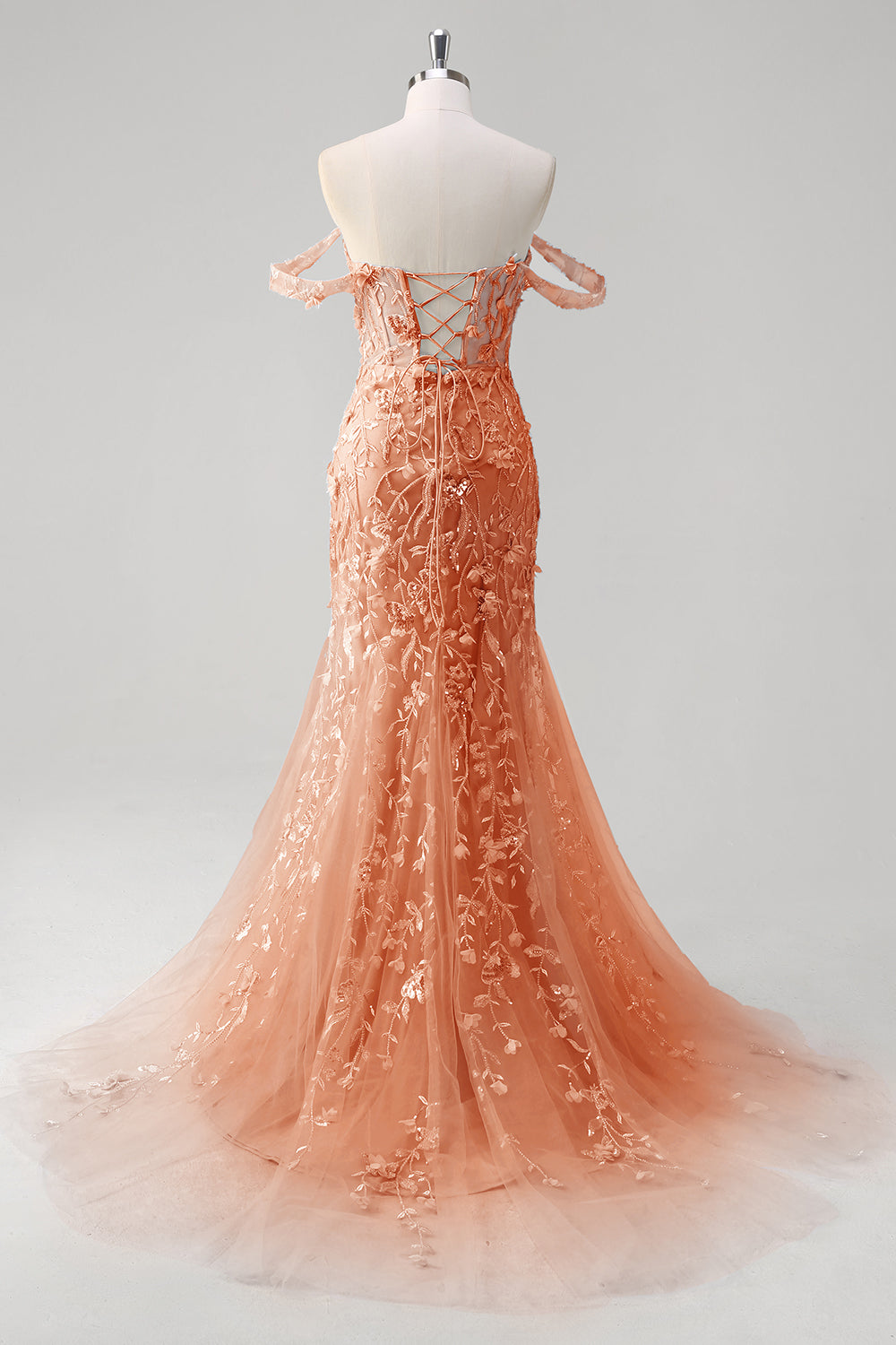 Blaues Meerjungfrau Schulterfreies Pailletten Korsett Ballkleid mit Blumenmuster