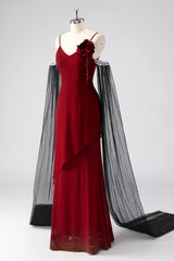 Rotes Spaghettiträger Cape-Ärmel Etui Abendkleid