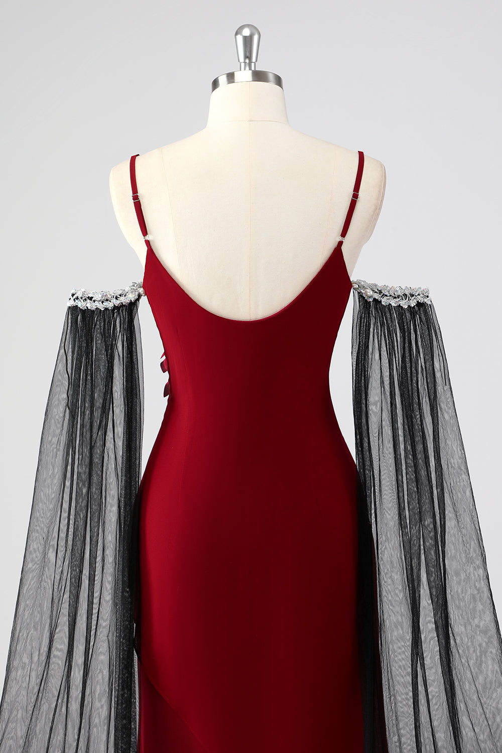 Rotes Spaghettiträger Cape-Ärmel Etui Abendkleid