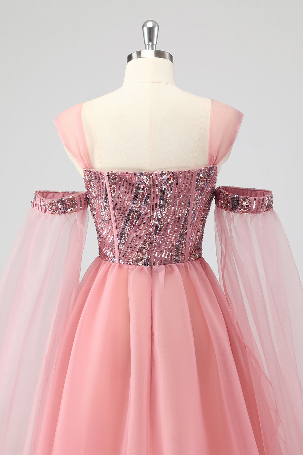 A Linie Rosa Cape Ärmel Schulterfrei Pailletten Abendkleid