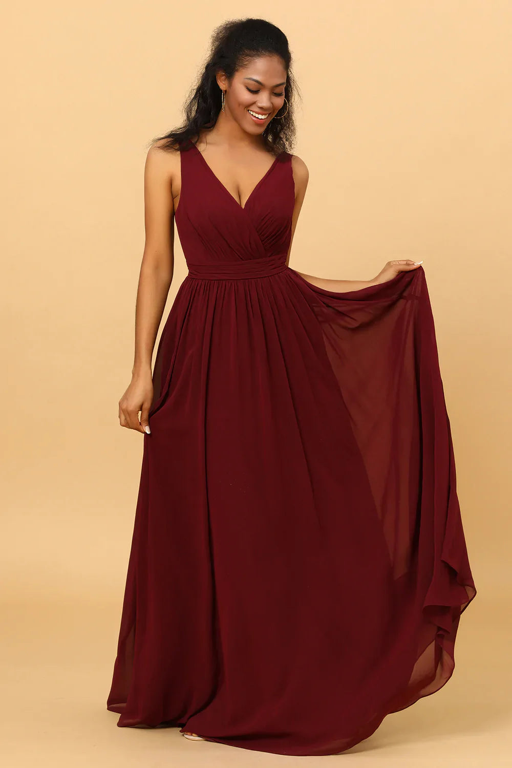 A-Linie Chiffon Burgund Brautjungfernkleid