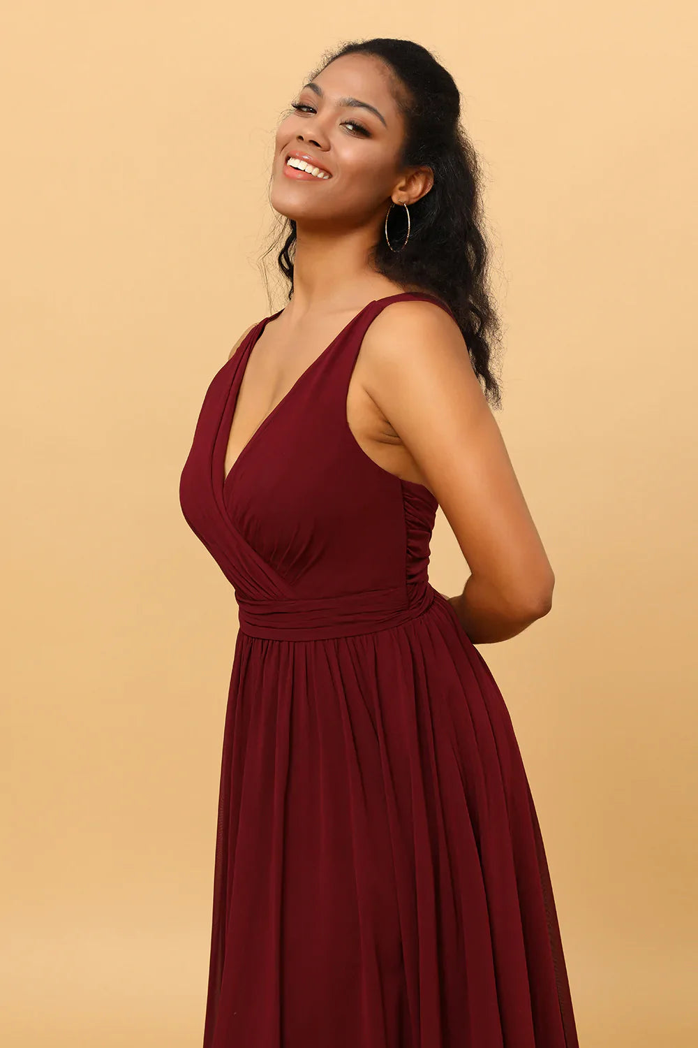 A-Linie Chiffon Burgund Brautjungfernkleid