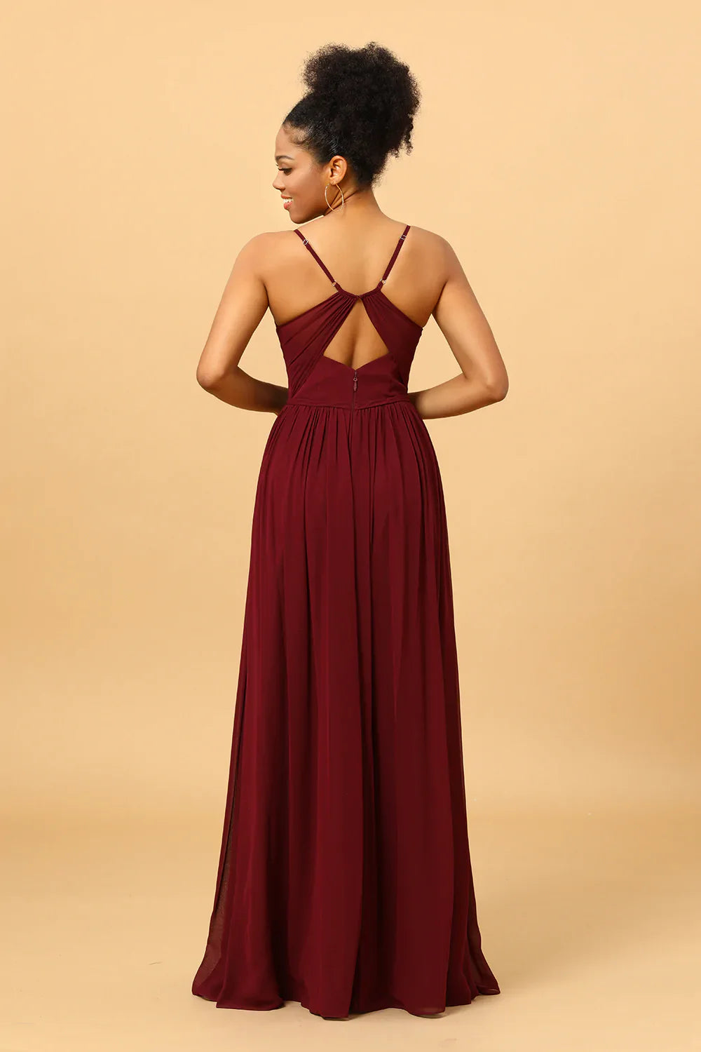 A-Linie Chiffon Burgund Brautjungfernkleid mit Schlitz