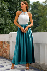 Zapaka Damen Kleider für Hochzeitsgäste Langes A-Linie Rundhals Chiffon Pfau Abendkleid Brautjungfernkleid mit Spitze