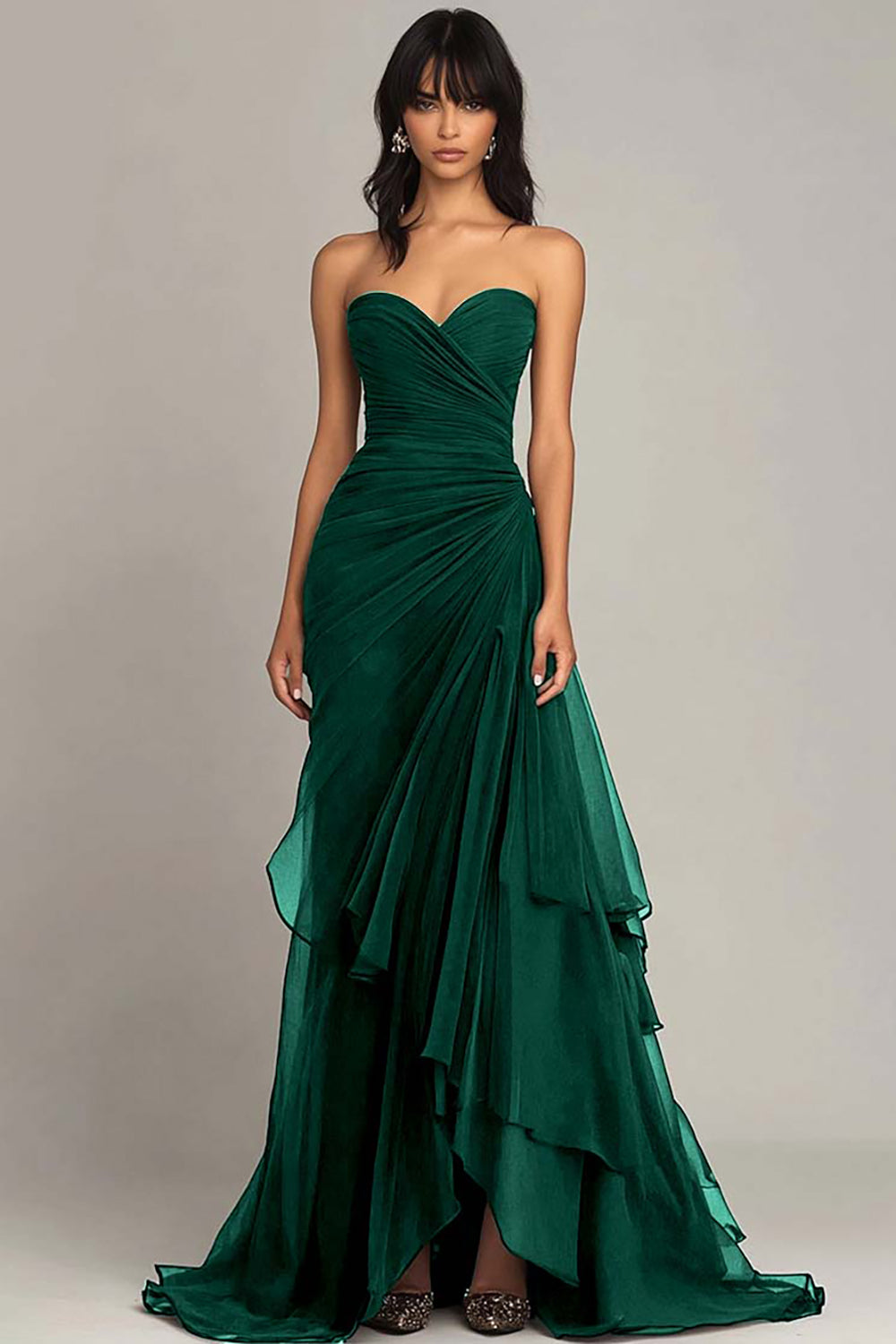 Dunkelbraunes Herzausschnitt Ballkleid mit Rüschen