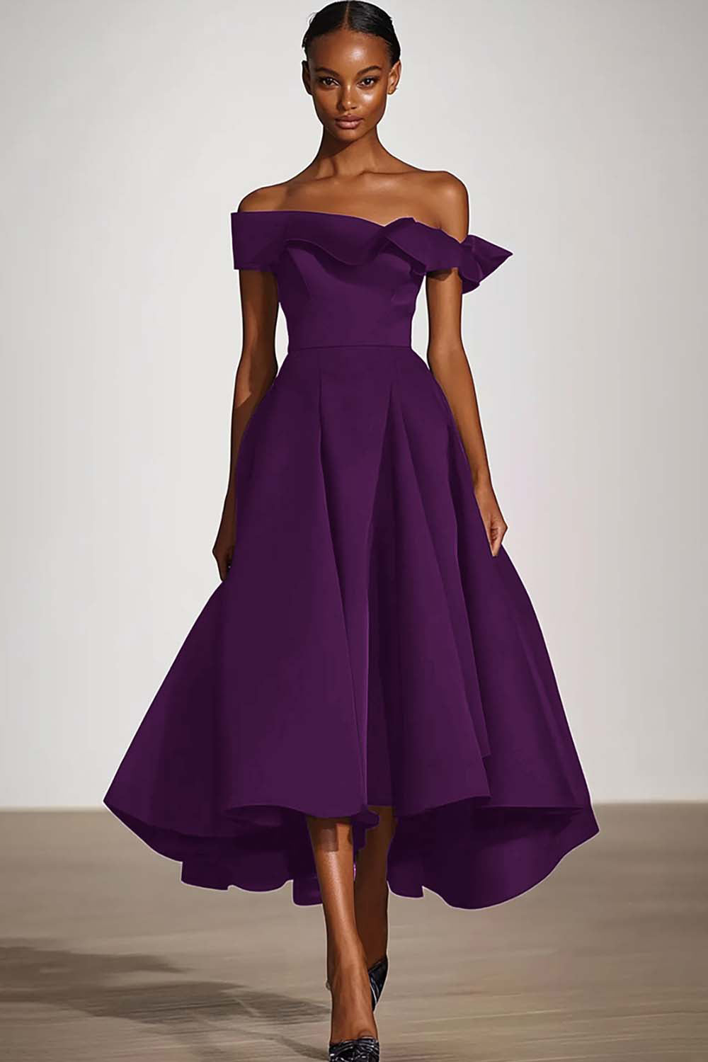 Schwarzes Schulterfreies A-Linie Abendkleid aus Satin