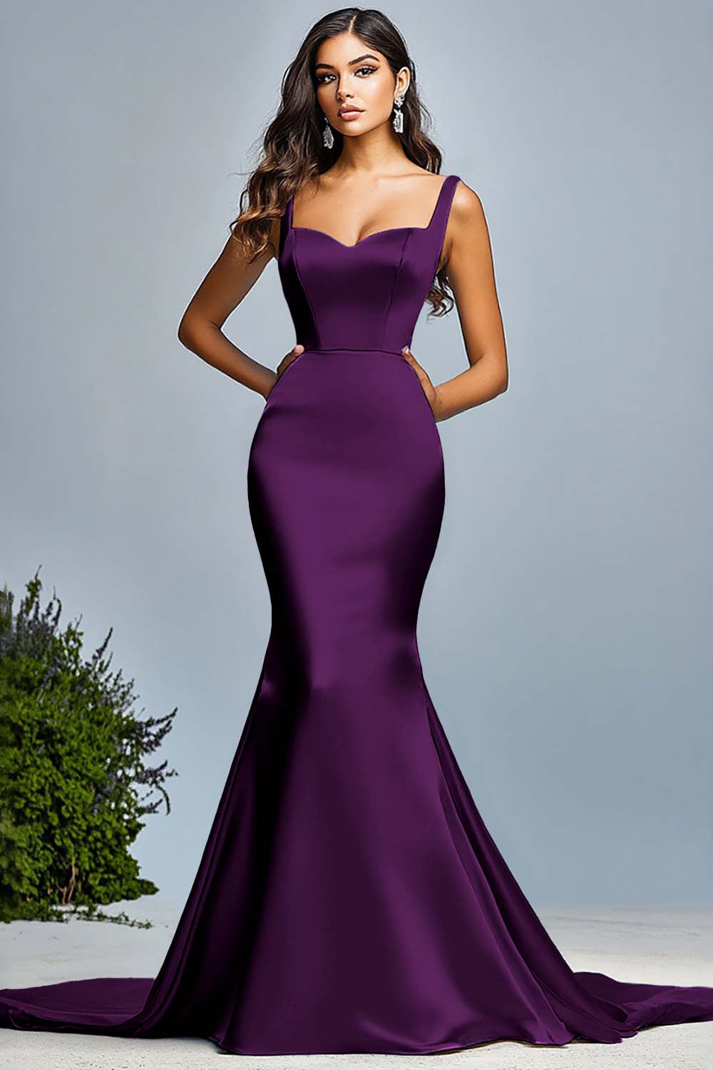 Satin Dunkelgrünes Meerjungfrau Langes Ballkleid