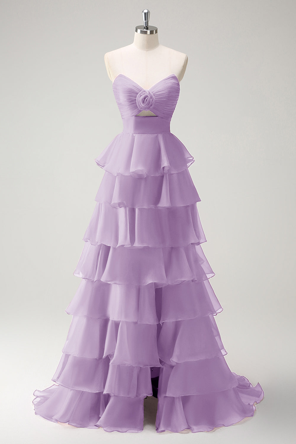 Orange Herzausschnitt Prinzessin Gestuftes Langes Ballkleid mit Schlitz