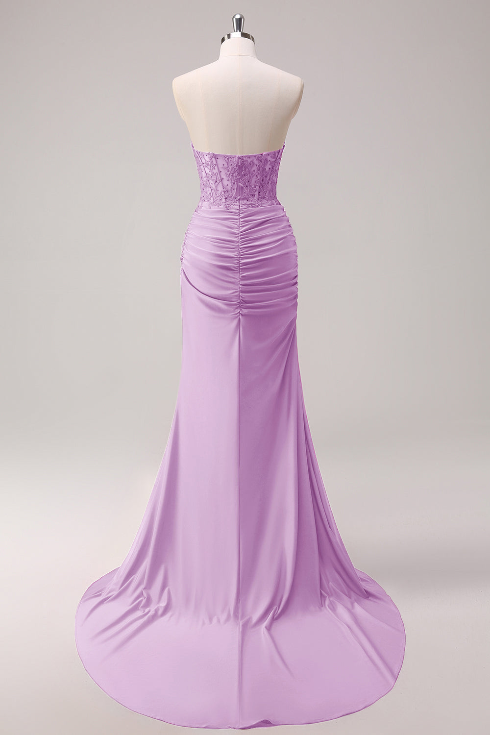 Fuchsia Meerjungfrau Trägerloses Gerafftes Korsett Langes Abendkleid mit Schlitz