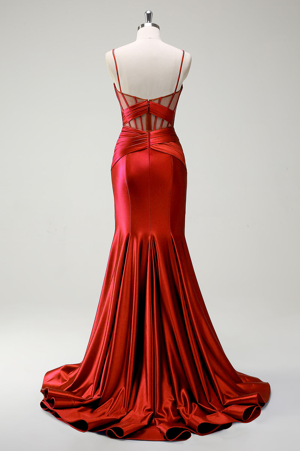 Königsblaues Meerjungfrau Spaghettiträger Satin Korsett Langes Ballkleid mit Schlitz