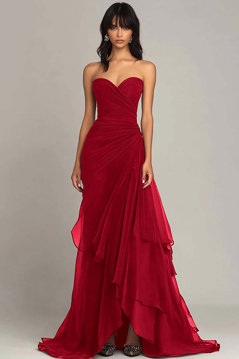 Dunkelbraunes Herzausschnitt Ballkleid mit Rüschen