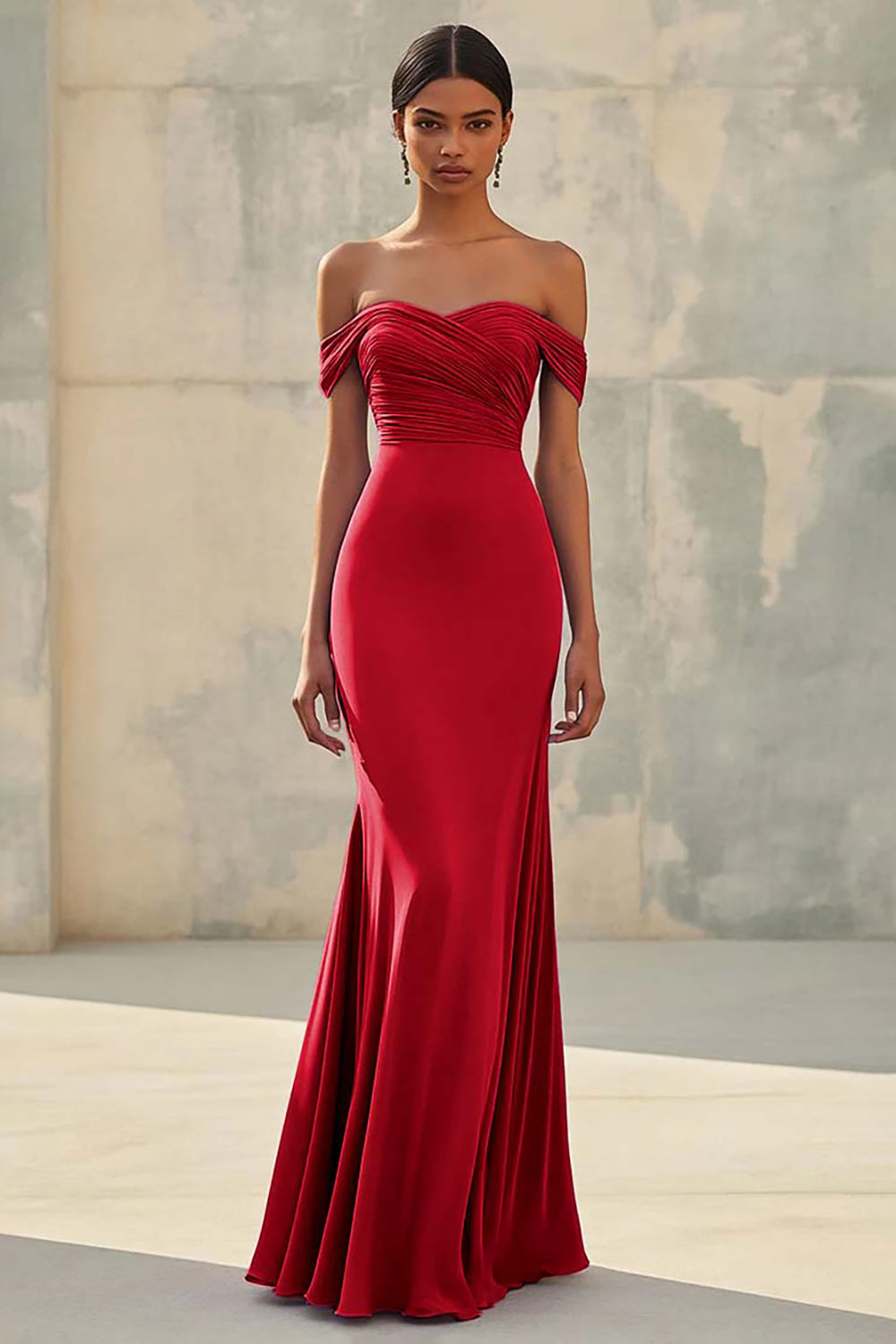 Meerjungfrau Schulterfreies Lila Chiffon Langes Abendkleid