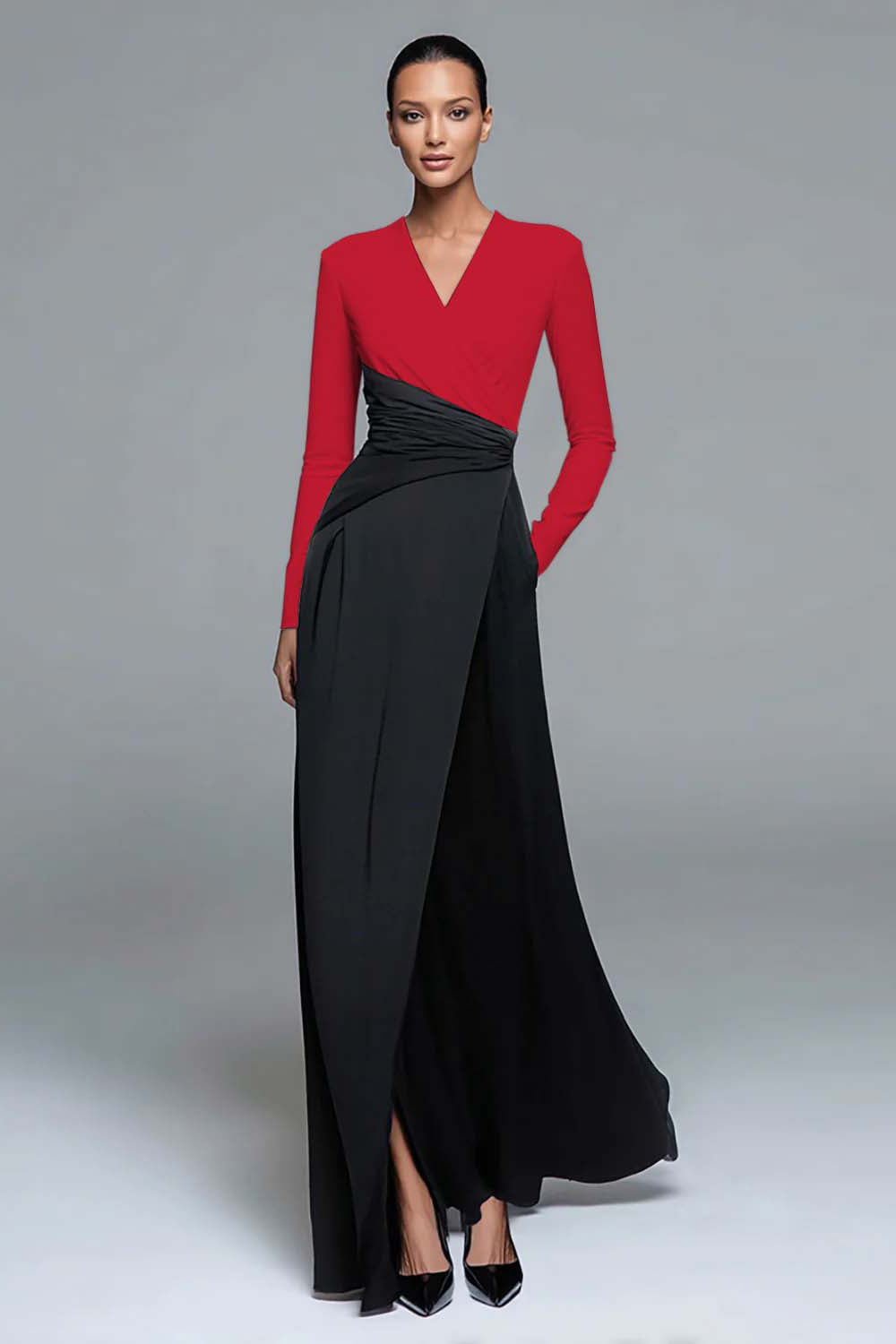 Schwarz-weißes Formelles Kleid in A-Linie mit V-Ausschnitt