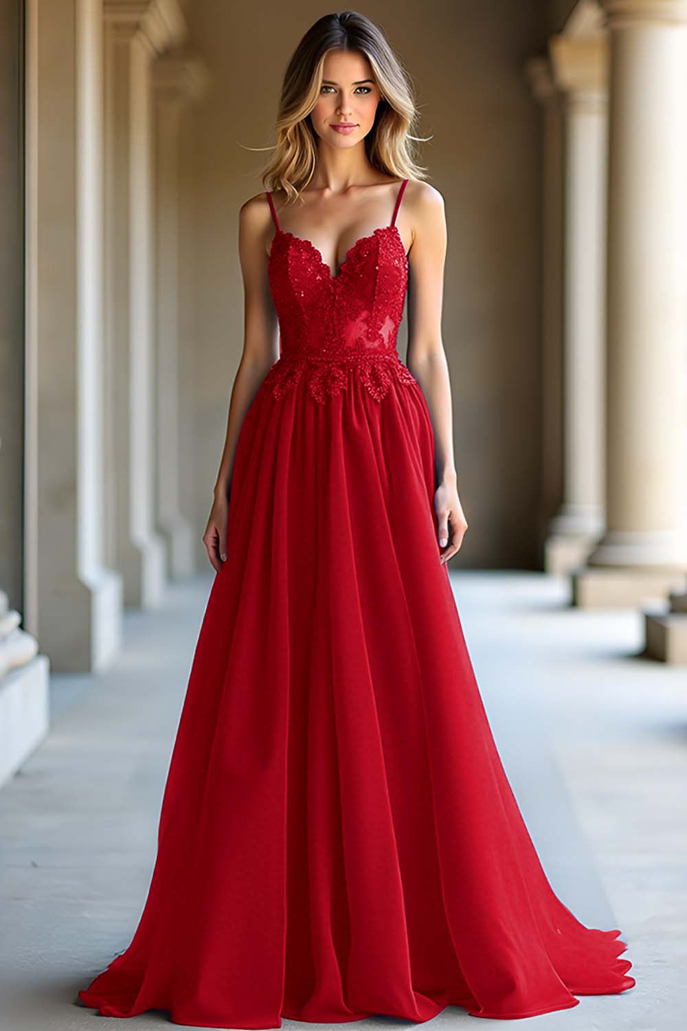 A Linie Dunkelblaues Spaghettiträger Herzförmiges Langes Ballkleid
