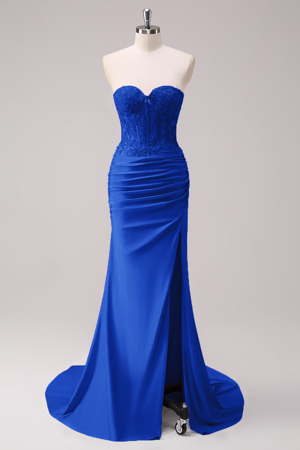 Fuchsia Meerjungfrau trägerloses gerafftes Langes Ballkleid mit Schlitz