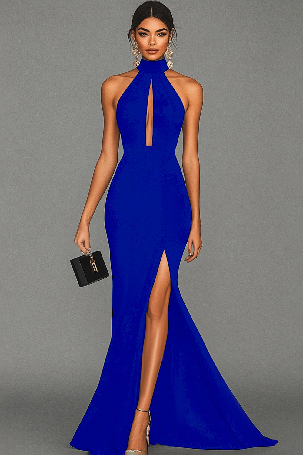 Schwarzes Meerjungfrauen Satin Abendkleid mit Neckholder