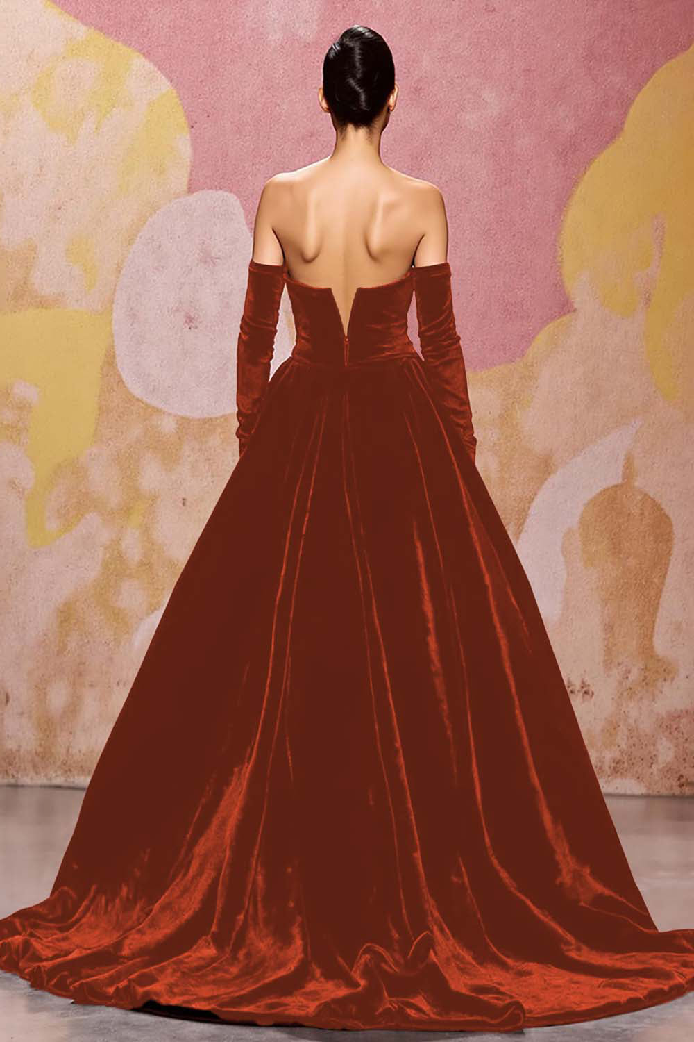 Herzförmiges Dunkelrotes Abendkleid aus Samt in A-Linie