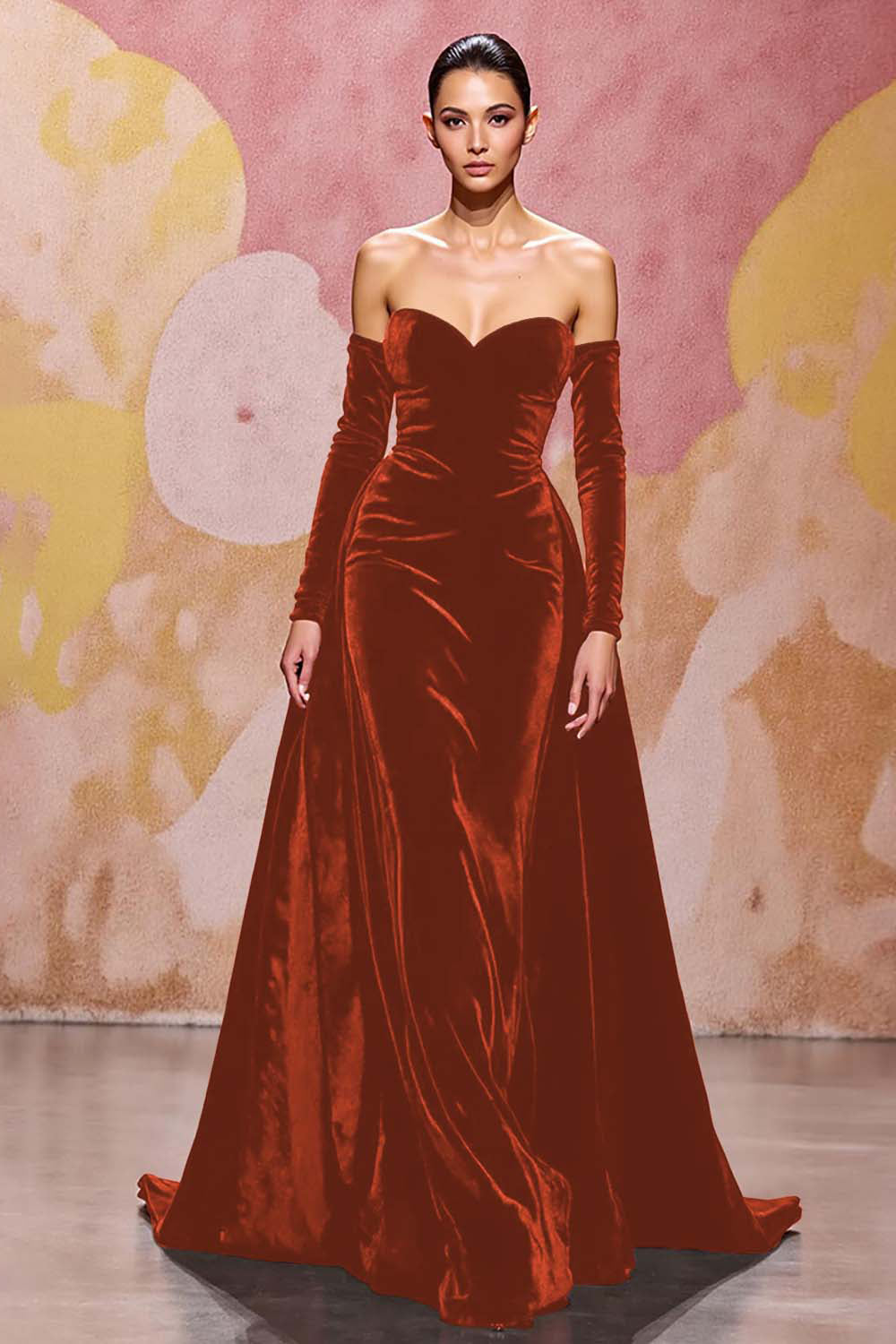 Herzförmiges Dunkelrotes Abendkleid aus Samt in A-Linie