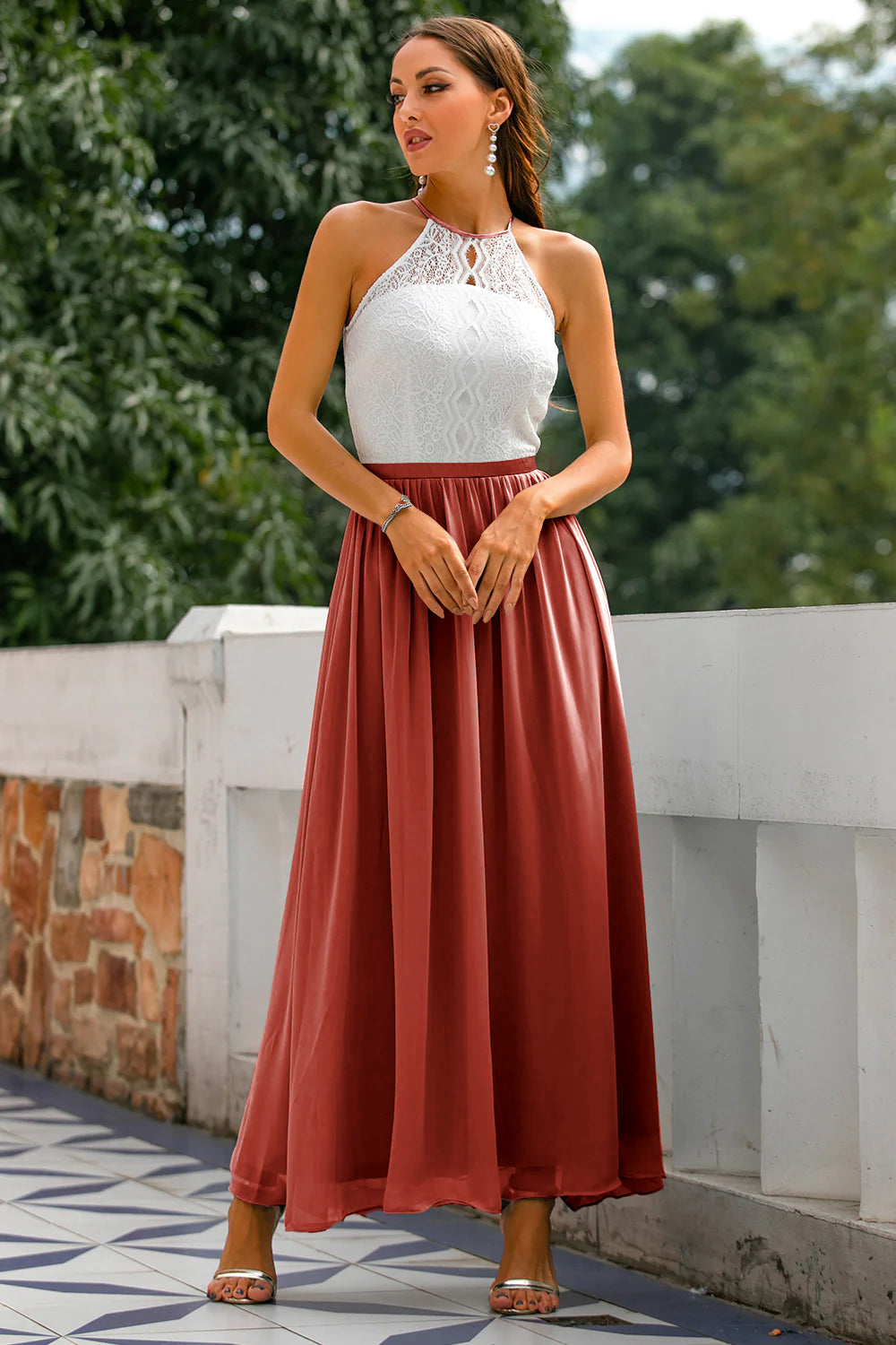 Pfau Offener Rücken Hochzeitsgast Kleid