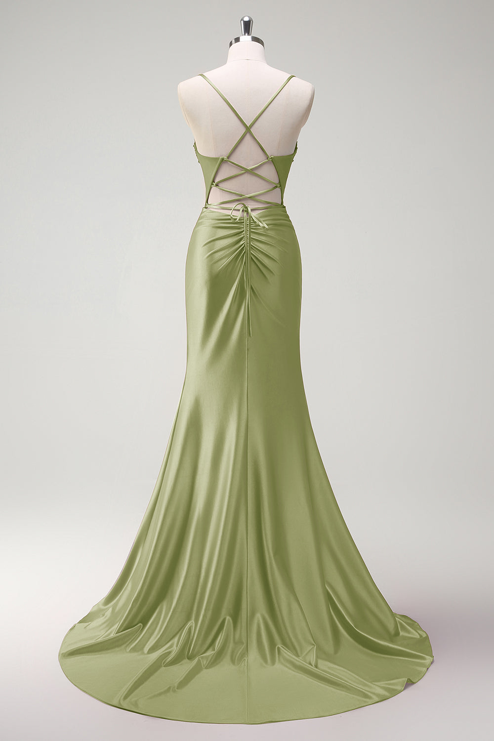 Glitzerndes fuchsia Meerjungfrau Spaghettiträger Perlenbesetztes Satin Langes Ballkleid mit Schlitz