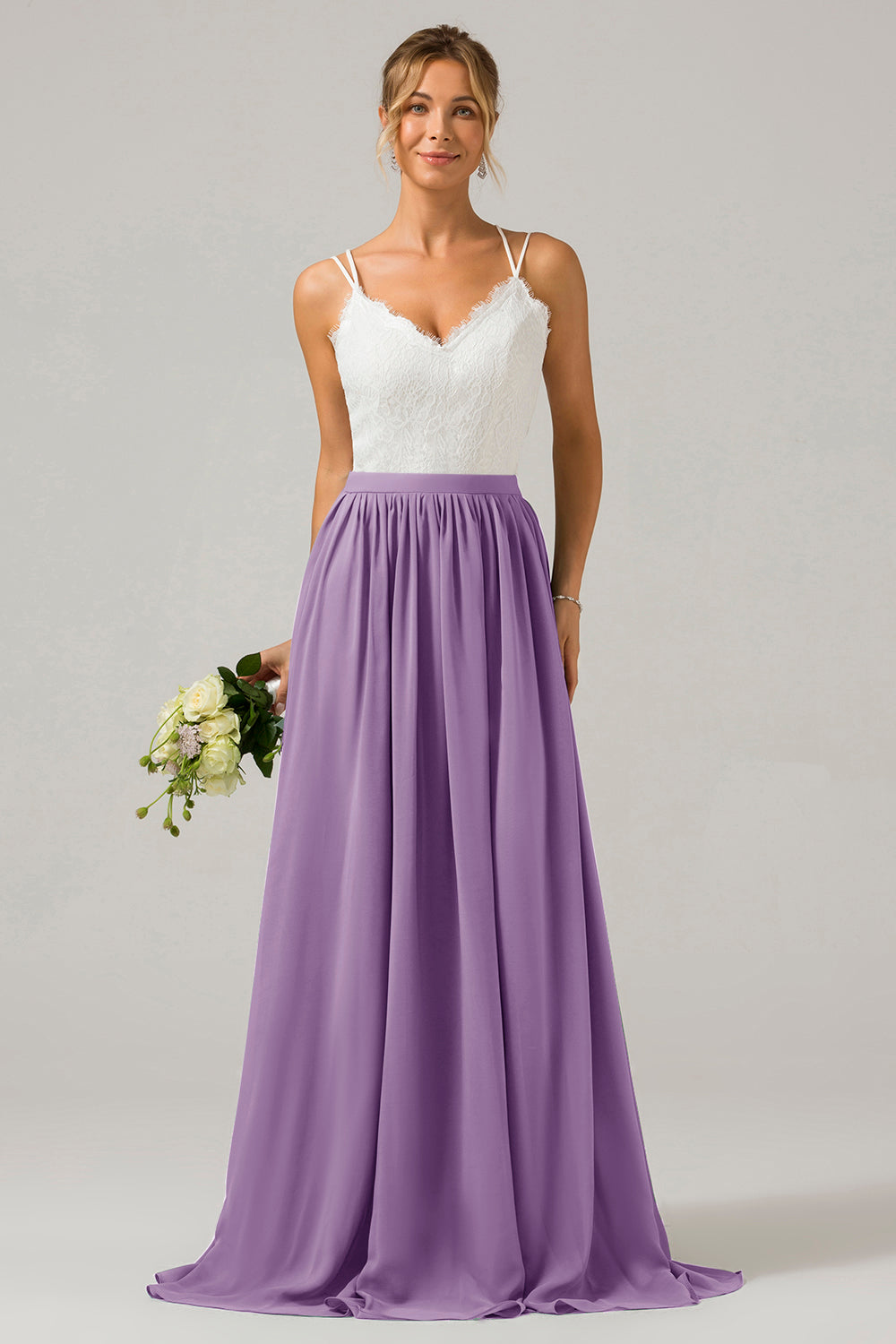 Eukalyptus Grünes Boho Chiffon Langes Brautjungfernkleid mit offenem Rücken und Spitze