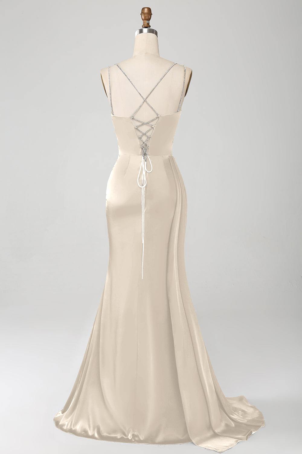 Marineblaues Meerjungfrauen Spaghettiträger Plissee Korsett Langes Ballkleid mit Schlitz