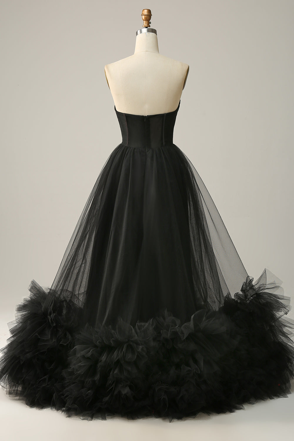 A Linie Herzausschnitt Schwarzes Korsett Ballkleid mit Rüschen