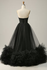 A Linie Herzausschnitt Schwarzes Korsett Ballkleid mit Rüschen