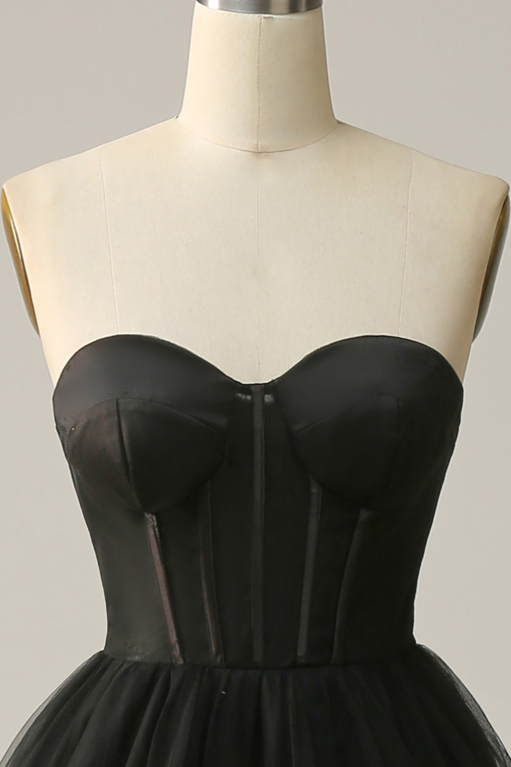 A Linie Herzausschnitt Schwarzes Korsett Ballkleid mit Rüschen