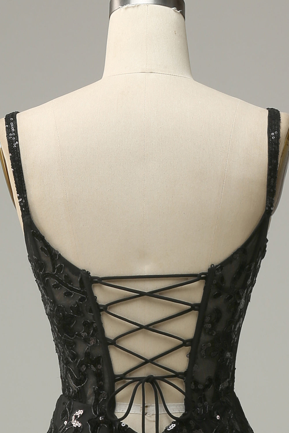 Meerjungfrau Spaghettiträger schwarze Pailletten langes Ballkleid mit Schlitz