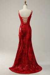 Etui Spaghettiträger Rotes langes Ballkleid mit Schlitz